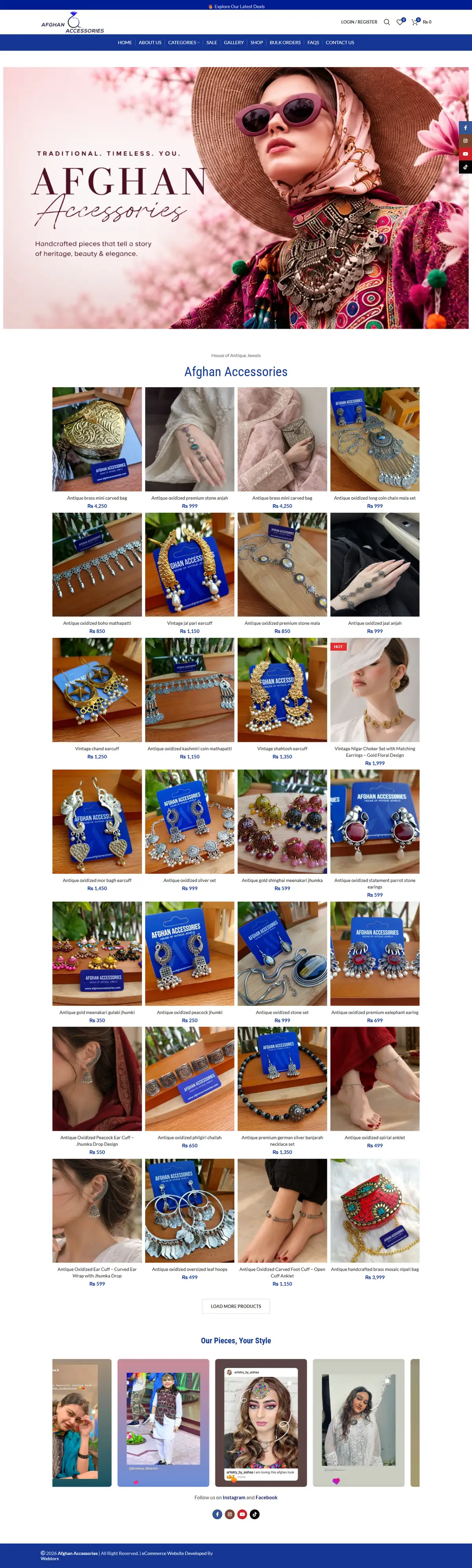 Homepage of Afghan Accessories (afghanaccessories.com), designed by Webtors