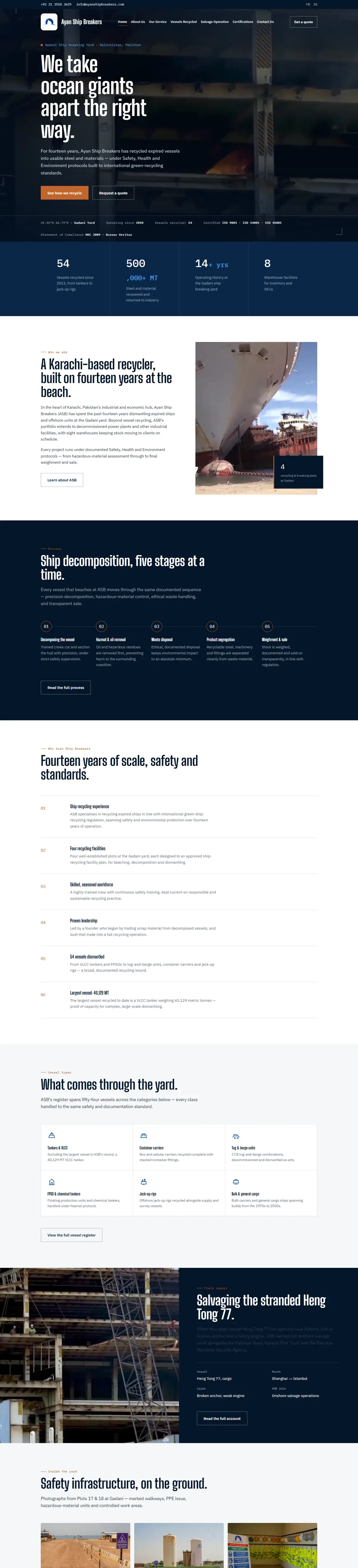 Homepage of Ayan Ship Breakers (ayanshipbreakers.com), designed by Webtors