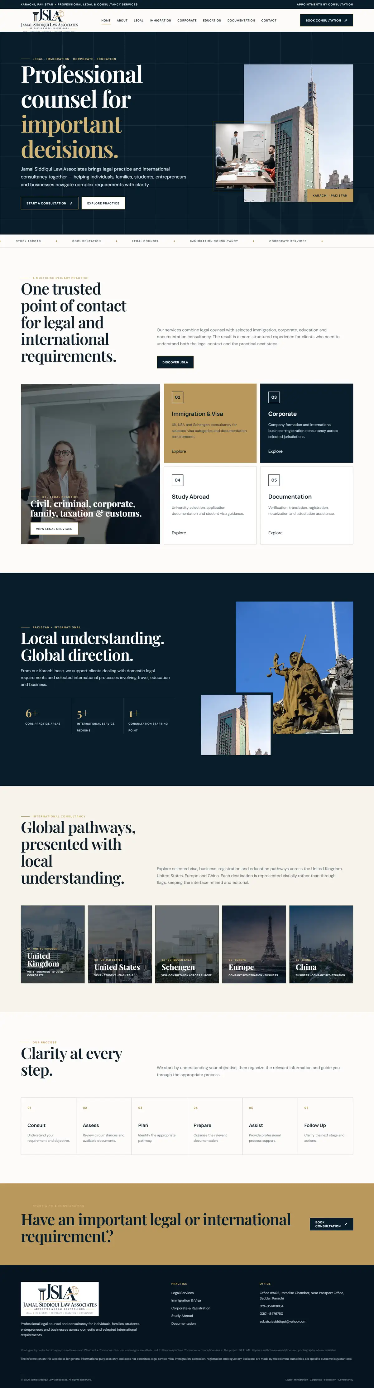Homepage of Jamal Siddiqui Law Associates (jsla.pk), designed by Webtors