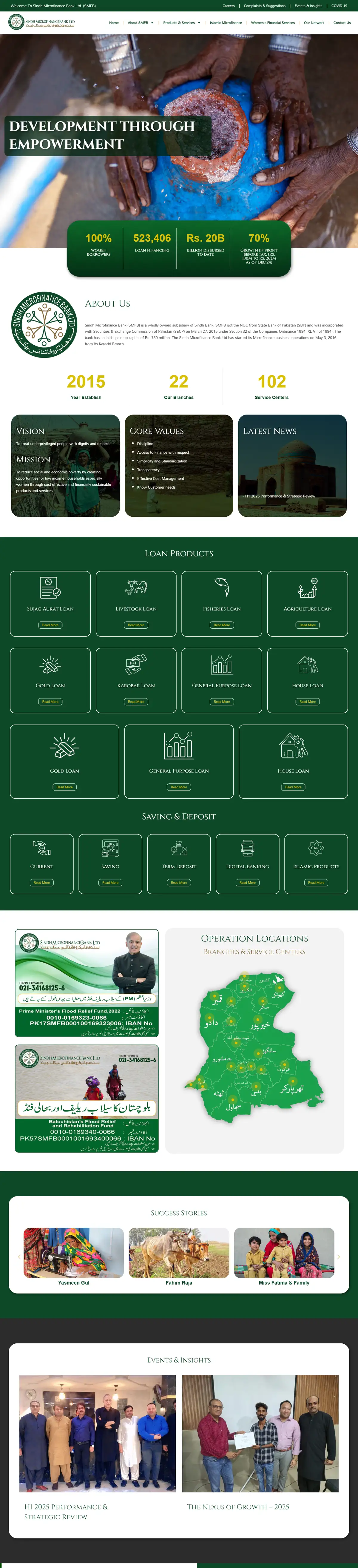 Homepage of Sindh Microfinance Bank (sindhmfb.com), designed by Webtors