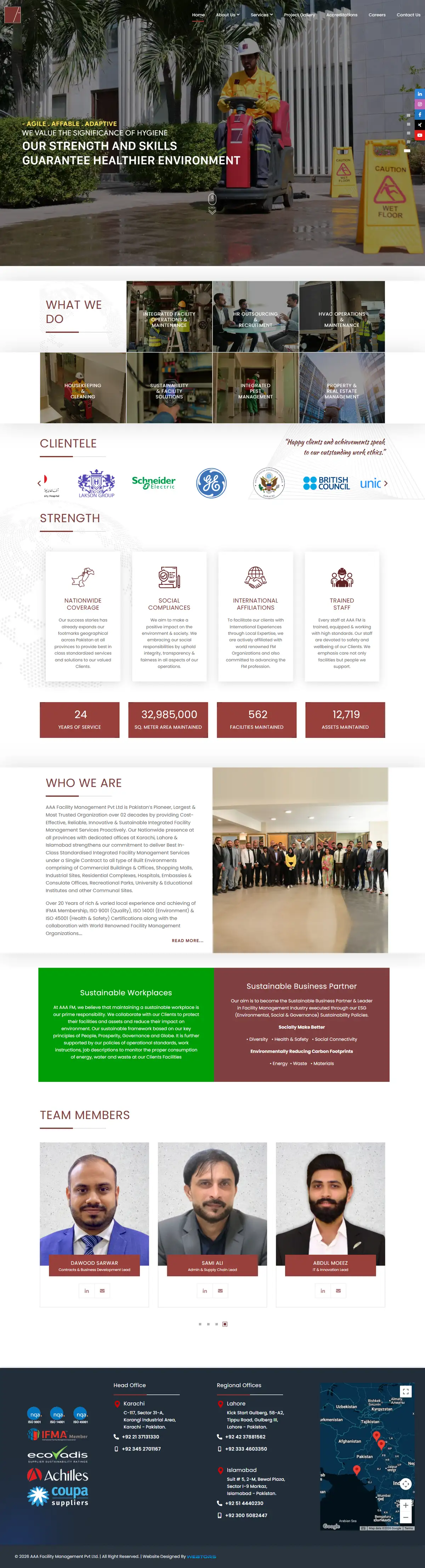 Homepage of AAA Facility Management (aaafm.com), designed by Webtors